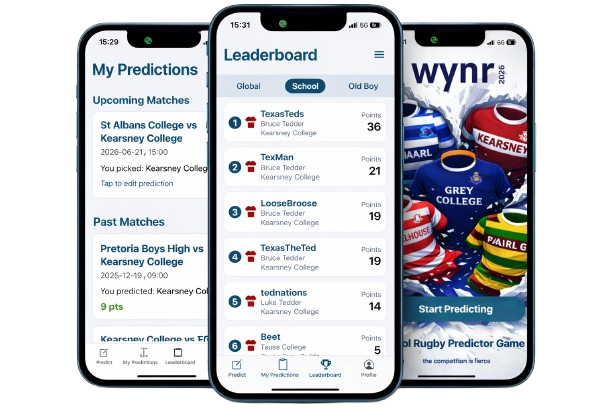 Wynr app on iPhone showing predictions and leaderboard